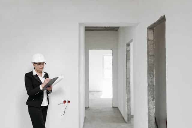 person with clipboard in white room